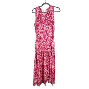 Walker & Wade Pink Floral Ruffle Sleeveless Maxi Dress Small